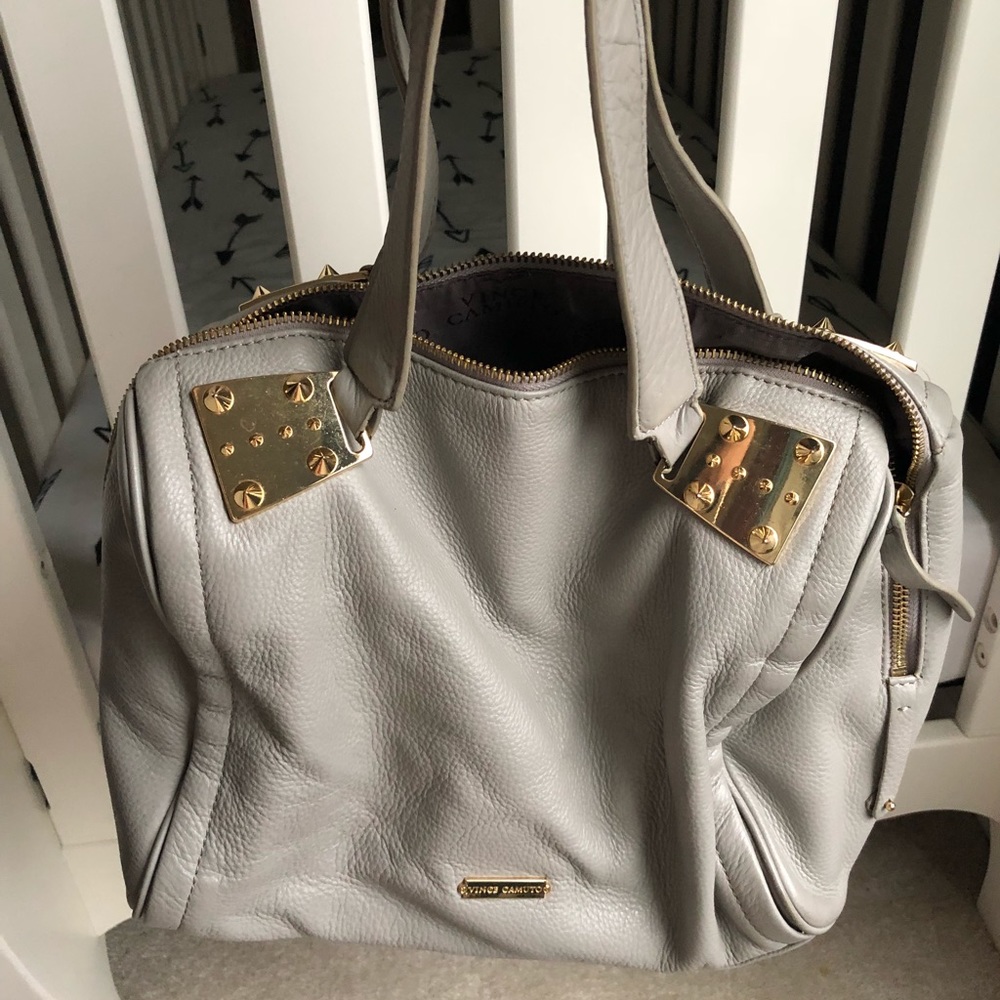 Vince Camuto Grey Leather Handbag with Gold Detail
